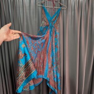 Elegant Blue Paisley Women's Dress